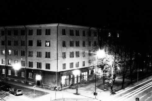 night street - same view with Smena 8m and black and white film Tasma NK-2
