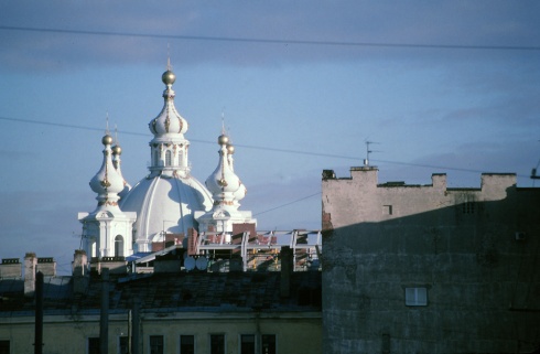 Domes of the Smolny Cathedral from afar, Kodachrome