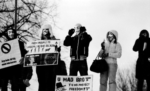Demonstration against ACTA and American malfeasance , February 11, 2012, Tallinn, Estonia  Zenit 122, Agfaphoto APX 100, developed in Rodinal